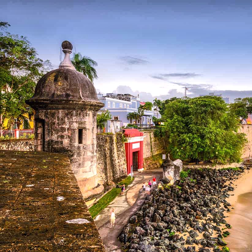 San Juan, Puerto Rico Caribbean coast along Paseo de la Princesa.